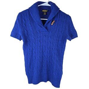Vintage Ralph Lauren Rugby Short Sleeve Toggle Sweater Cable Knit Shawl Collar M